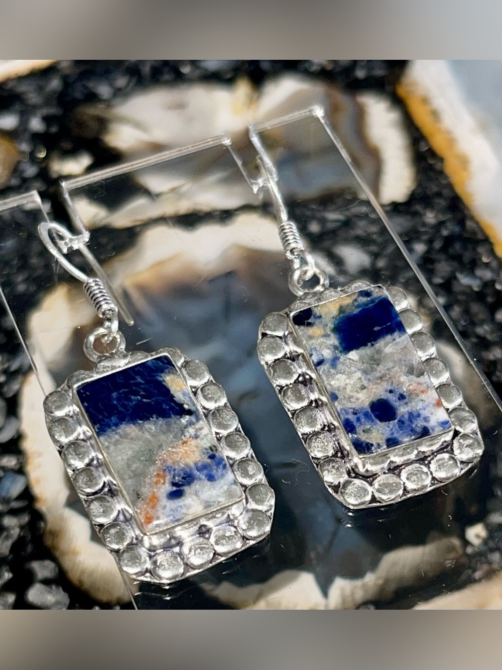 Navy Sodalite Crystal Earrings 1 7/8”